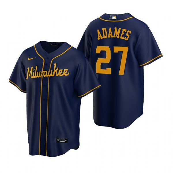 Men's Milwaukee Brewers #27 Willy Adames Navy Cool Base Stitched Jersey
